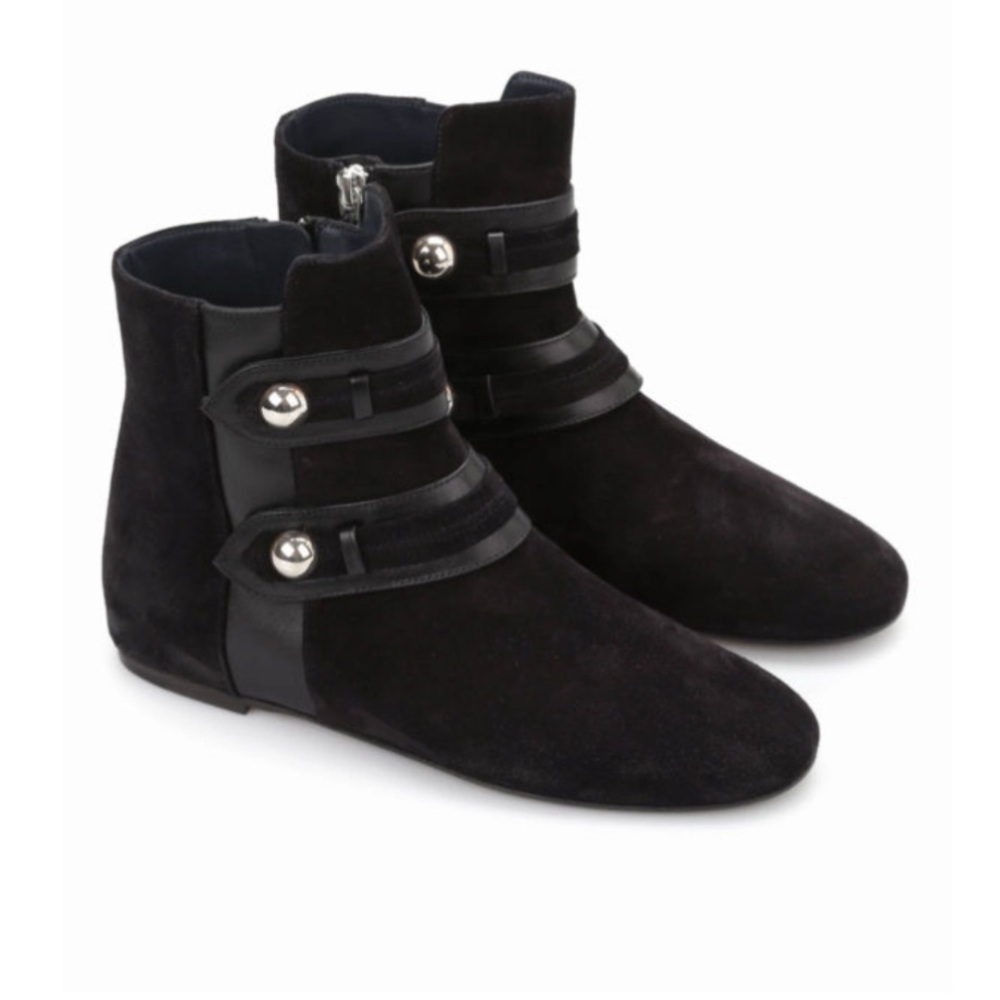 Isabel Marant Black Suede & Leather Strap Ankle Booties